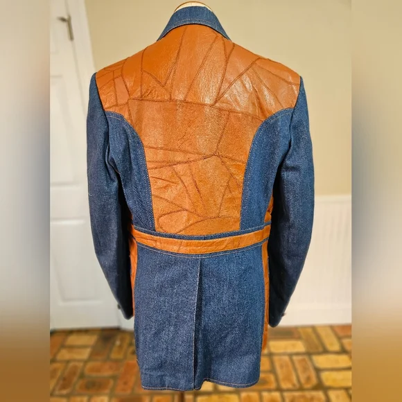 NWT VTG 70s OU.I International Denim And Leather Suit Jacket Blazer Size 44 - Picture 4 of 10